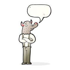 cartoon friendly werewolf with speech bubble