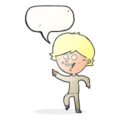 cartoon happy pointing man with speech bubble