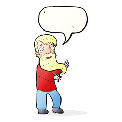cartoon excited bearded man with speech bubble
