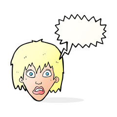 cartoon frightened woman with speech bubble