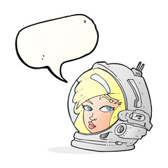 cartoon female astronaut with speech bubble