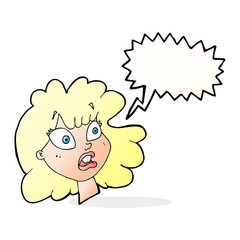 cartoon shocked female face with speech bubble