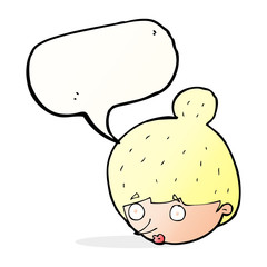 cartoon surprised woman's face with speech bubble