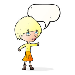 cartoon woman giving thumbs up symbol with speech bubble