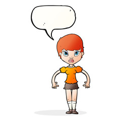 cartoon woman looking annoyed with speech bubble