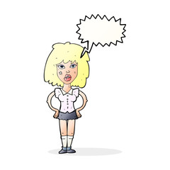 cartoon woman been in fight with speech bubble