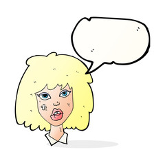 Obraz premium cartoon woman with bruised face with speech bubble