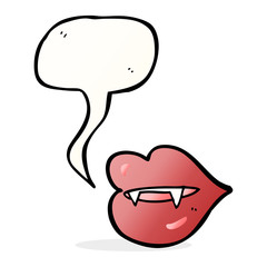cartoon vampire fangs with speech bubble
