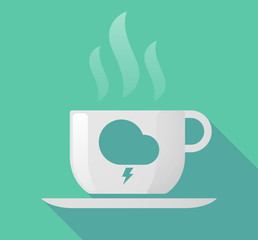 Long shadow cup of coffee with  a stormy cloud