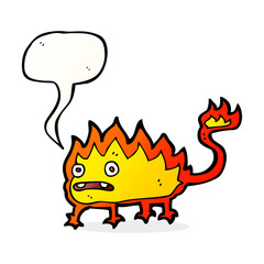 cartoon little fire demon with speech bubble