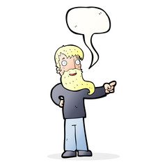 cartoon man with beard pointing with speech bubble