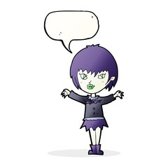 cartoon vampire girl with speech bubble