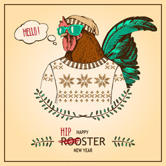 hand-drawn vector vintage hipster style rooster 