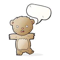 cartoon shocked teddy bear with speech bubble