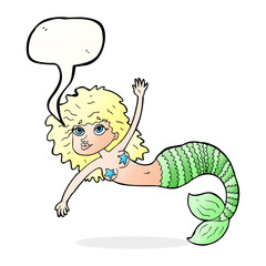 cartoon pretty mermaid with speech bubble