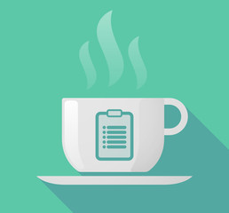 Long shadow cup of coffee with  a report