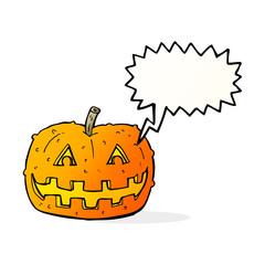 cartoon pumpkin with speech bubble