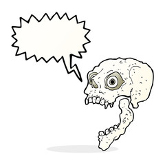 cartoon scary skull with speech bubble
