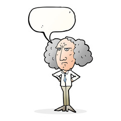 cartoon big hair lecturer man with speech bubble