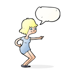 cartoon girl pointing with speech bubble