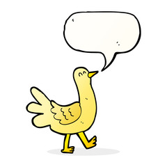 cartoon walking bird with speech bubble