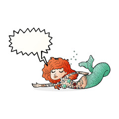cartoon mermaid with tattoos with speech bubble