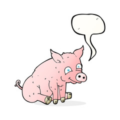 cartoon happy pig with speech bubble