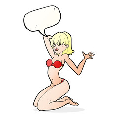 cartoon sexy bikini girl with speech bubble