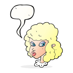 cartoon suspicious woman with speech bubble