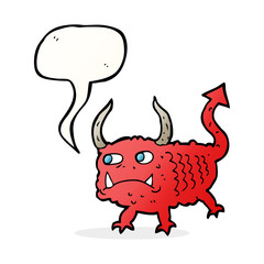 cartoon little demon with speech bubble