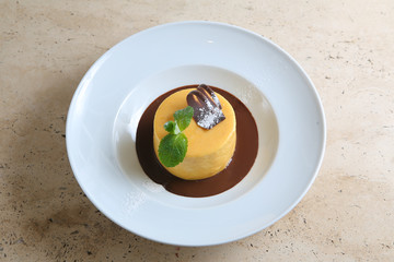 Round cake with temperate chocolate