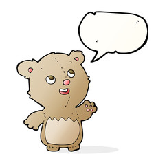 cartoon happy little teddy bear with speech bubble