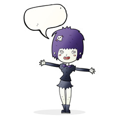 cartoon happy vampire girl with speech bubble