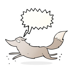 cartoon wolf running with speech bubble