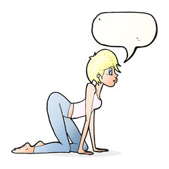 cartoon sexy woman on all fours with speech bubble