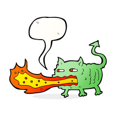 cartoon fire breathing imp with speech bubble