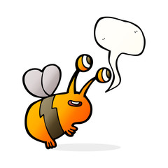 cartoon happy bee with speech bubble