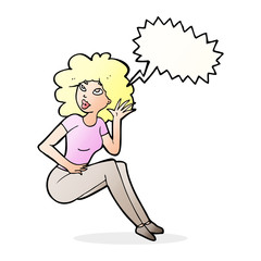 cartoon woman listening with speech bubble