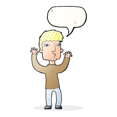 cartoon anxious man with speech bubble