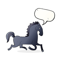 cartoon running black stallion with speech bubble