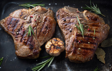 Grilled fresh meat tibon with fragrant spices and rosemary