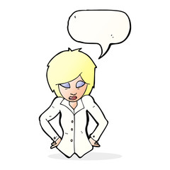 cartoon woman with hands on hips with speech bubble