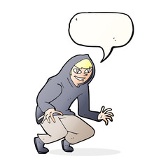 cartoon mischievous boy in hooded top with speech bubble