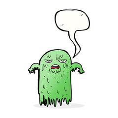 cartoon slimy ghost with speech bubble