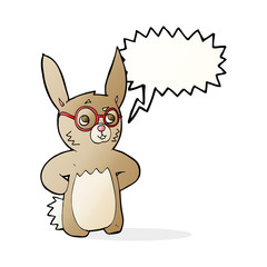 cartoon rabbit wearing spectacles with speech bubble