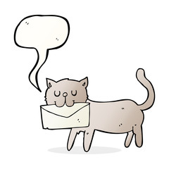 cartoon cat carrying letter with speech bubble