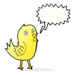 cartoon tweeting bird with speech bubble