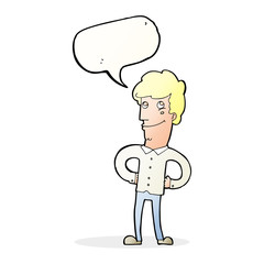 cartoon happy man with speech bubble