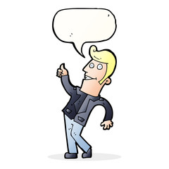 cartoon man giving thumbs up sign with speech bubble
