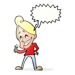 cartoon man snapping fingers with speech bubble